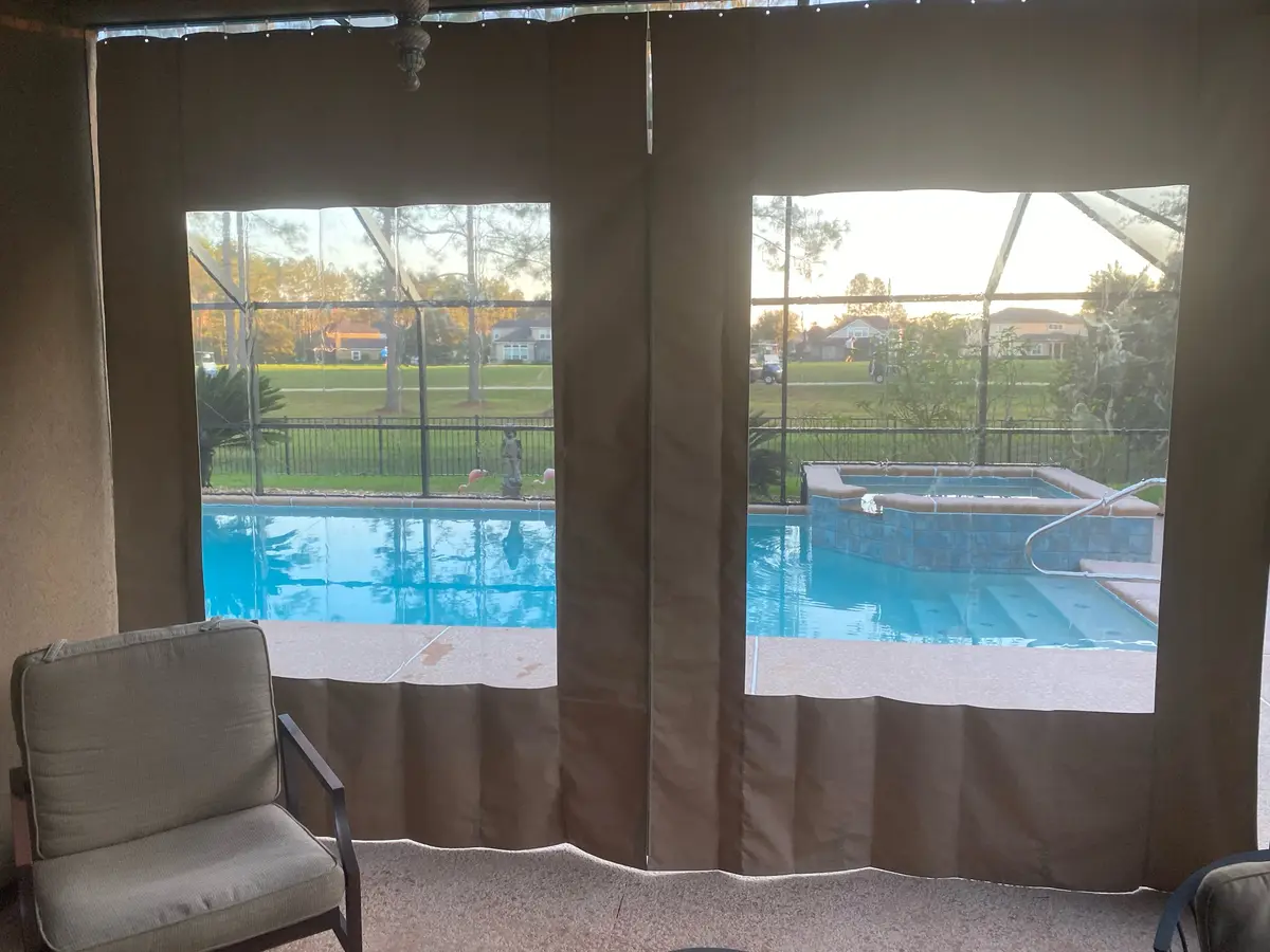 Vinyl window curtains with pool view