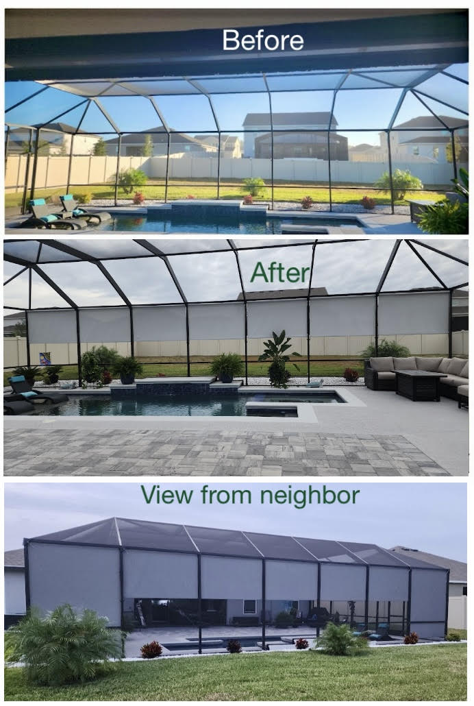 Roller shades view from outside enclosure