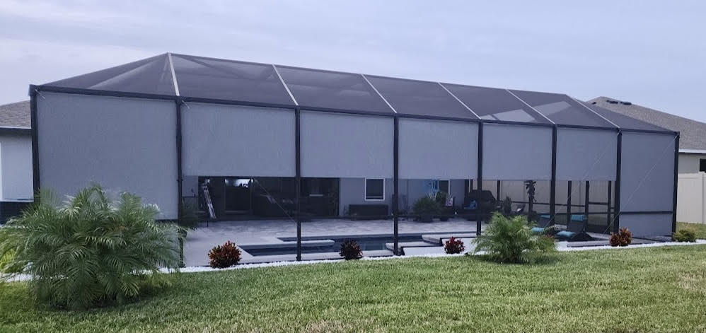 Pool enclosure after roller shade installation