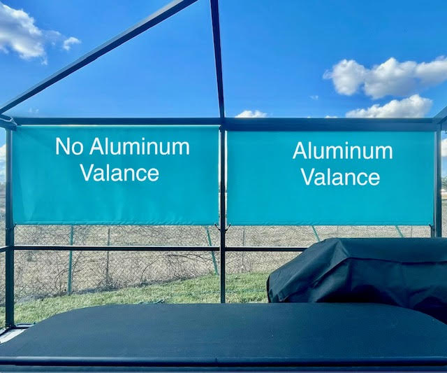 Side by side comparison: Sunbrella Roll-down without aluminum valance (left) vs with aluminum valance (right)